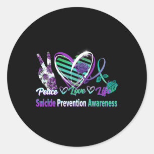 Ribbon Rose Peace Love Mental Health Suicide Aware Classic Round Sticker