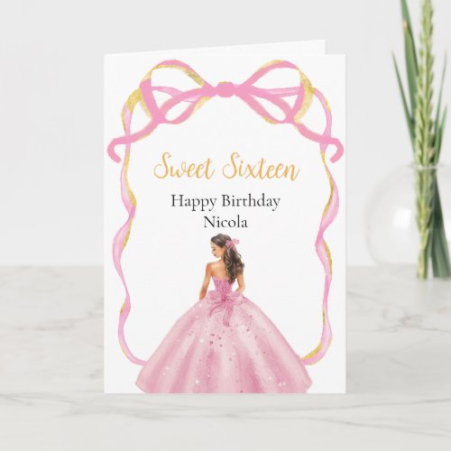 Ribbon Rose Pink and Gold Princess Sweet Sixteen Card