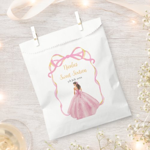 Ribbon Rose Pink and Gold Princess Sweet Sixteen Favor Bag
