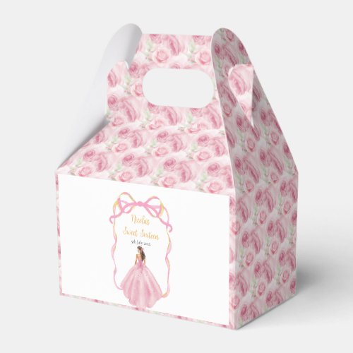 Ribbon Rose Pink and Gold Princess Sweet Sixteen Favor Boxes