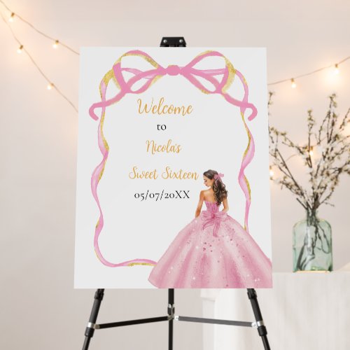 Ribbon Rose Pink and Gold Princess Sweet Sixteen Foam Board
