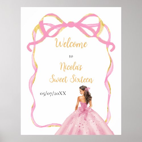 Ribbon Rose Pink and Gold Princess Sweet Sixteen Poster