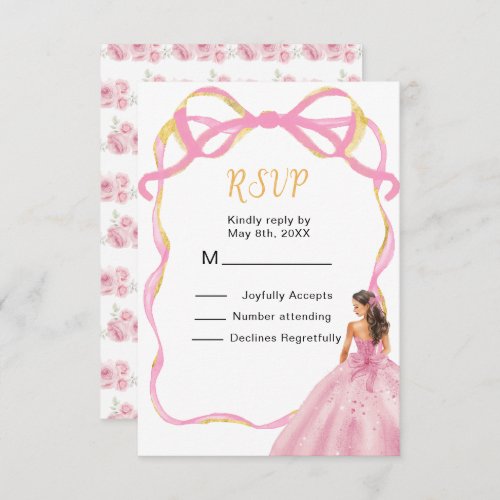 Ribbon Rose Pink and Gold Princess Sweet Sixteen RSVP Card