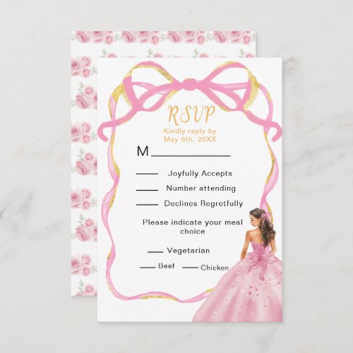 Ribbon Rose Pink and Gold Princess Sweet Sixteen RSVP Card