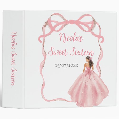 Ribbon Rose Pink and Silver Princess Sweet Sixteen 3 Ring Binder