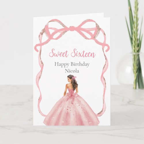 Ribbon Rose Pink and Silver Princess Sweet Sixteen Card