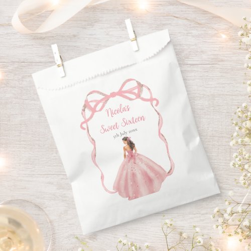 Ribbon Rose Pink and Silver Princess Sweet Sixteen Favor Bag