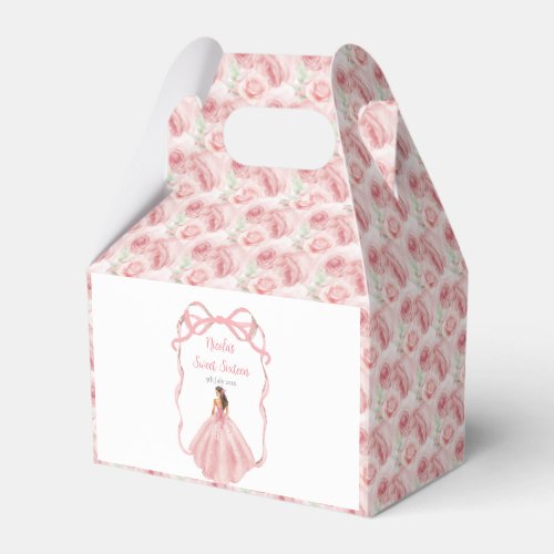 Ribbon Rose Pink and Silver Princess Sweet Sixteen Favor Boxes