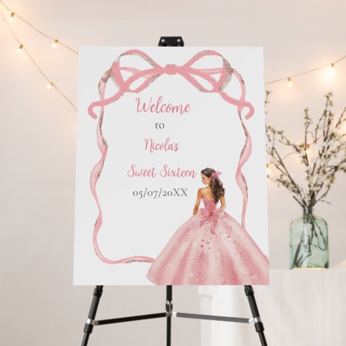 Ribbon Rose Pink and Silver Princess Sweet Sixteen Foam Board