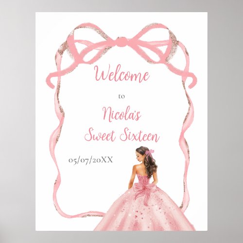 Ribbon Rose Pink and Silver Princess Sweet Sixteen Poster