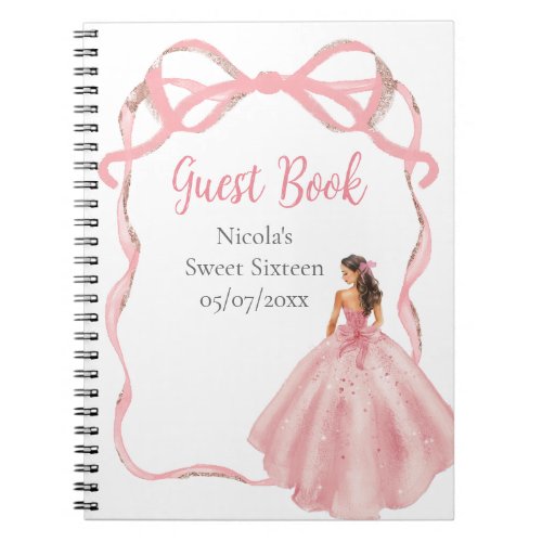 Ribbon Rose Pink Brown Hair Princess Sweet Sixteen Notebook