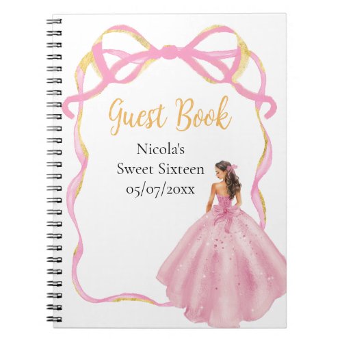 Ribbon Rose Pink Brown Hair Princess Sweet Sixteen Notebook