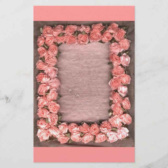 Ribbon Roses And Leaves Satin Fabric Photo Frame S Stationery (Front)