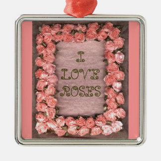 Ribbon Roses & Leaves Satin Frame Square Ornament