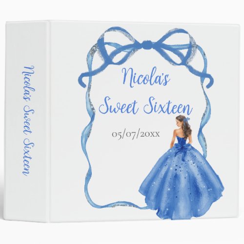 Ribbon Royal Blue Silver Princess Sweet Sixteen 3 Ring Binder