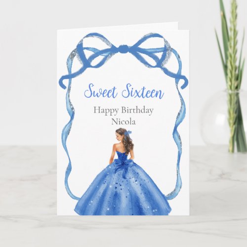 Ribbon Royal Blue Silver Princess Sweet Sixteen Card