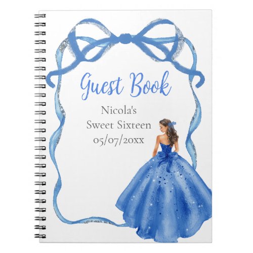 Ribbon Royal Blue Silver Princess Sweet Sixteen Notebook