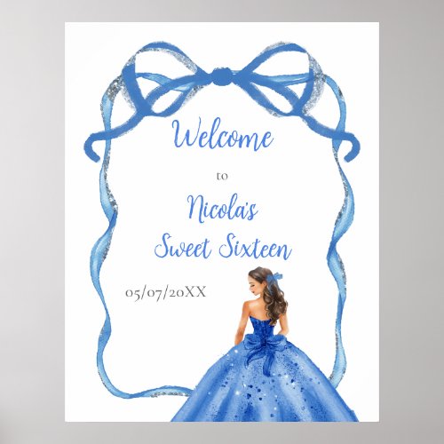 Ribbon Royal Blue Silver Princess Sweet Sixteen Poster