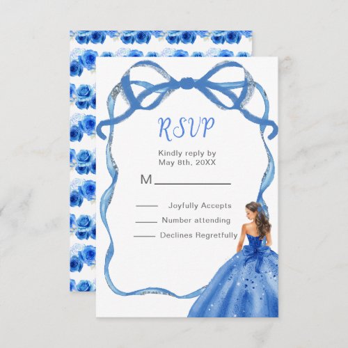 Ribbon Royal Blue Silver Princess Sweet Sixteen RSVP Card