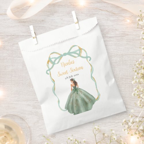 Ribbon Sage Green Gold Princess Sweet Sixteen Favor Bag