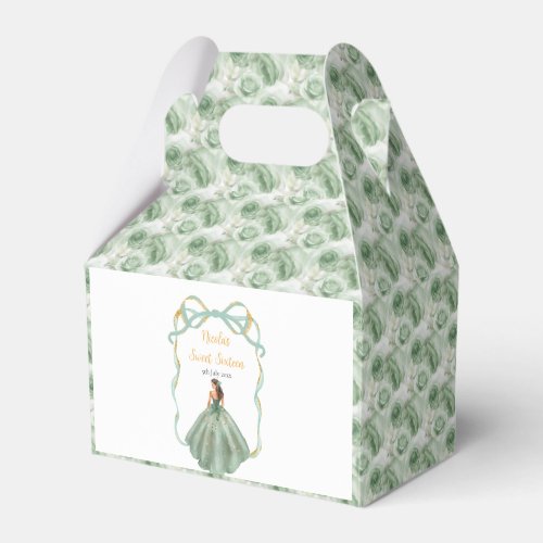 Ribbon Sage Green Gold Princess Sweet Sixteen Favor Boxes
