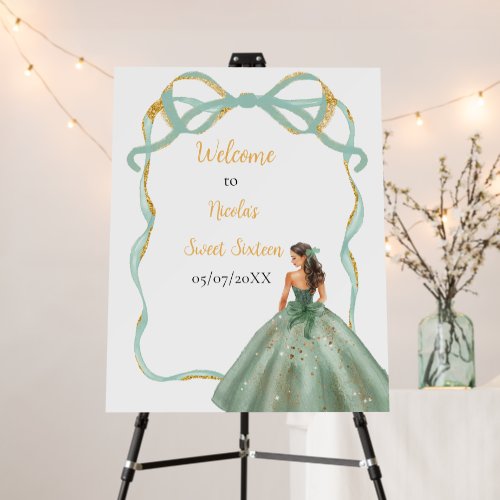 Ribbon Sage Green Gold Princess Sweet Sixteen Foam Board