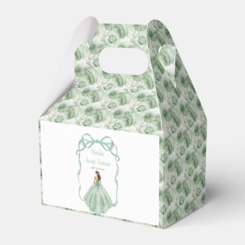 Ribbon Sage Green Silver Princess Sweet Sixteen Favor Boxes