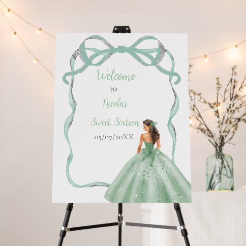 Ribbon Sage Green Silver Princess Sweet Sixteen Foam Board