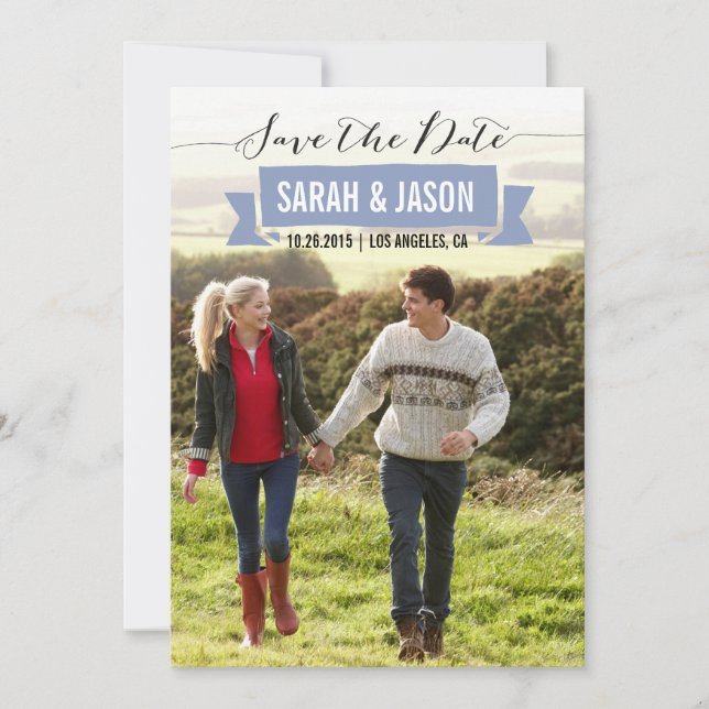 RIBBON SAVE THE DATE PHOTO CARDS - LAVENDER (Front)