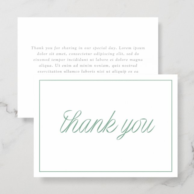 Ribbon script elegant thank you letterpress photo cards (Front/Back)