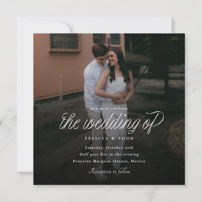 Ribbon Script Minimalist Square Wedding Photo Invitation (Front)