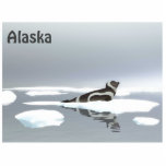 Ribbon Seal On Ice Statuette<br><div class="desc">A digital painting of a brown and white Ribbon Seal resting on an ice floe on a very gray and dreary day. Customizable text reading "Alaska" also appears. The Ribbon Seal (Histriophoca fasciata) is a medium-sized pinniped from the true seal family (Phocidae). They are among the most striking and easily...</div>