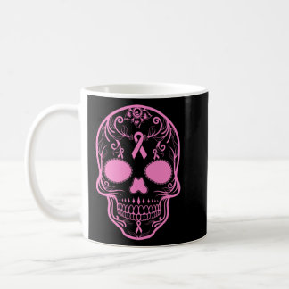 Ribbon Skull Skeleton Breast Cancer Awareness   Coffee Mug