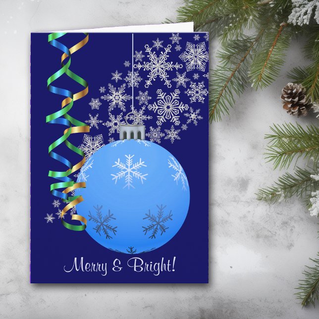Ribbon Snowflake Blue Christmas Bulb Holiday Card (Creator Uploaded)