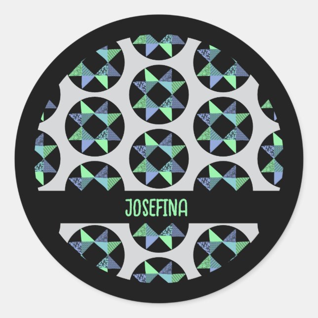 Ribbon Star Patchwork Block Classic Round Sticker (Front)