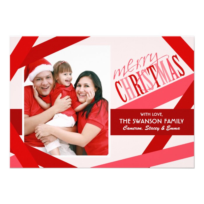 Ribbon Strands Christmas Card   Red