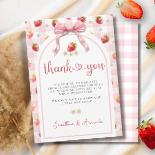 Ribbon Strawberries Berry Sweet Baby Shower Thank You Card