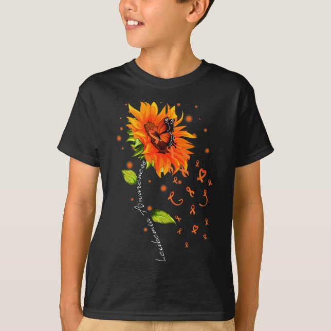 Ribbon Sunflower Butterfly Leukemia Awareness Mont T-Shirt (Front)