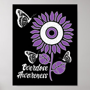 Ribbon Sunflower Butterfly Overdose Awareness Mont Poster