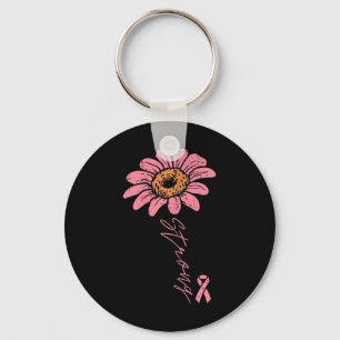 Ribbon Sunflower Strong Breast Cancer Awareness Wo Keychain