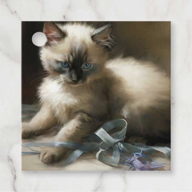 Ribbon Tangle Siamese Kitten Gift Tags (Front)