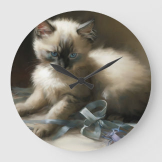 Ribbon Tangle Siamese Kitten Large Clock