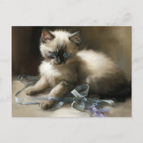 Ribbon Tangle Siamese Kitten Postcard