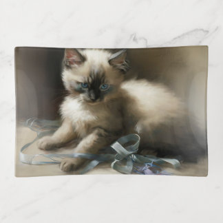 Ribbon Tangle Siamese Kitten Trinket Tray