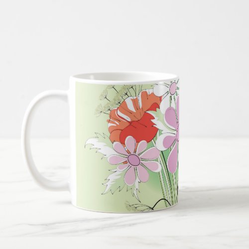 Ribbon_Tied Poppies Daisy Bouquet Coffee Mug