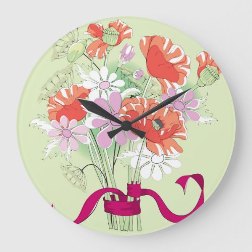Ribbon_Tied Poppies Daisy Bouquet Large Clock
