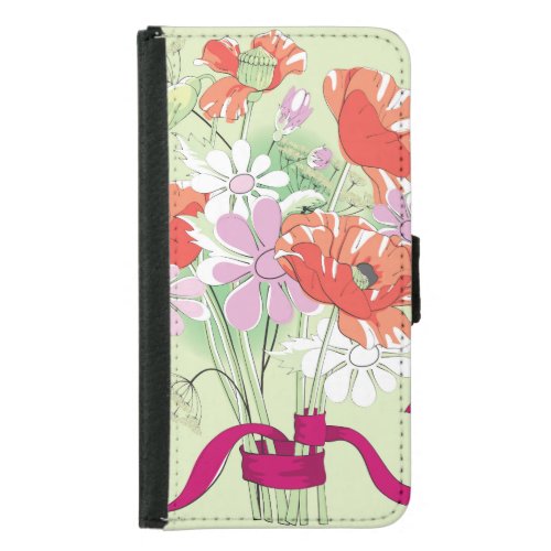 Ribbon_Tied Poppies Daisy Bouquet Samsung Galaxy S5 Wallet Case