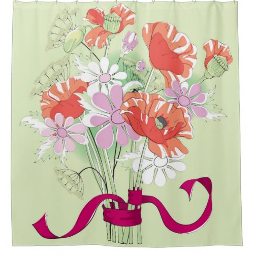 Ribbon_Tied Poppies Daisy Bouquet Shower Curtain