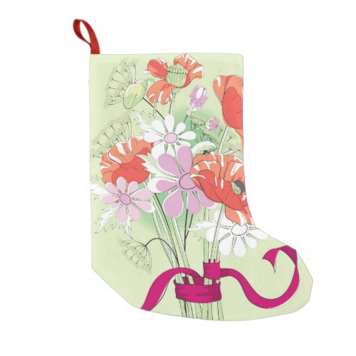Ribbon_Tied Poppies Daisy Bouquet Small Christmas Stocking