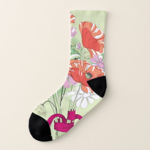 Ribbon_Tied Poppies Daisy Bouquet Socks